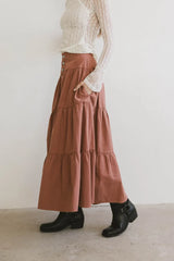 Luna Tiered Maxi Skirt In Mauve - Final Sale