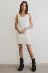 Vale Textured Knit Mini Dress In Cream - Final Sale