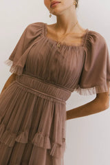 Eugena Ruffled Maxi Dress In Mocha - Final Sale