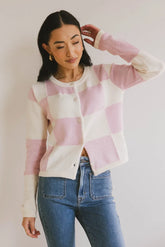 Sia Checkered Cardigan in Pink - FINAL SALE