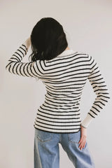 Harrison Striped Collared Top In Navy - Final Sale