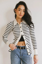Harrison Striped Collared Top in Navy - FINAL SALE
