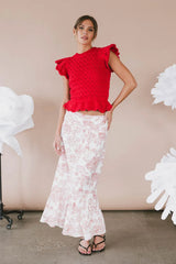 Shelly Ruffled Sweater In Red - Final Sale