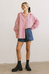 Gia Striped Button Up In Red