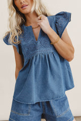 Quiney Embroidered Top In Denim - Final Sale