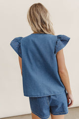 Quiney Embroidered Top In Denim - Final Sale