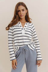 Franny Striped Grommet Top In Navy - Final Sale