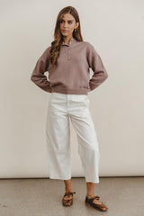 Meli Button Front Knit Sweater In Taupe - Final Sale