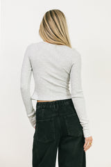Abigail Waffle Knit Top In Heather Grey - Final Sale