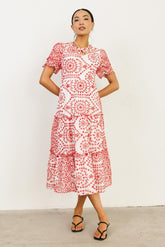 Alena Eyelet Lace Dress in Red - FINAL SALE