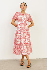 Alena Eyelet Lace Dress in Red - FINAL SALE