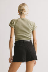 Kammie Ribbed Basic Tee In Sage - Final Sale