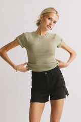 Kammie Ribbed Basic Tee In Sage - Final Sale