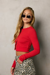 Mallory Button Front Top In Red - Final Sale