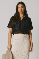 Farris Denim Collared Top In Dark Wash - Final Sale