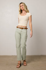 Nyla Straight Leg Jeans In Sage - Final Sale