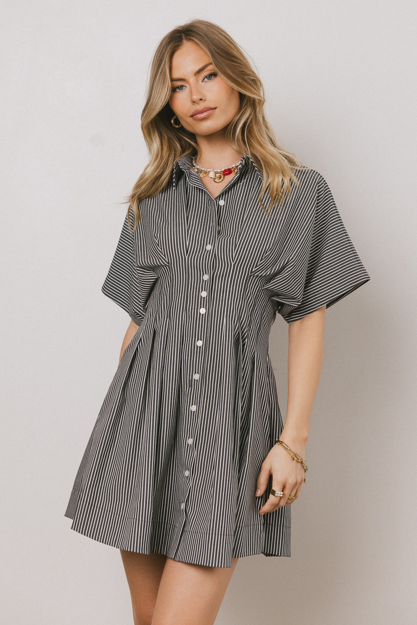 Erica Button Front Mini Dress in Grey - FINAL SALE