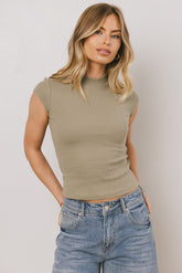 Noel Mock Neck Top in Light Olive - FINAL SALE