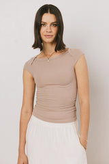 Leia Cap Sleeve Basic Top In Taupe - Final Sale