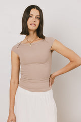 Leia Cap Sleeve Basic Top in Taupe - FINAL SALE