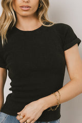 Kammie Ribbed Basic Tee in Black - FINAL SALE