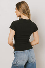 Kammie Ribbed Basic Tee In Black - Final Sale