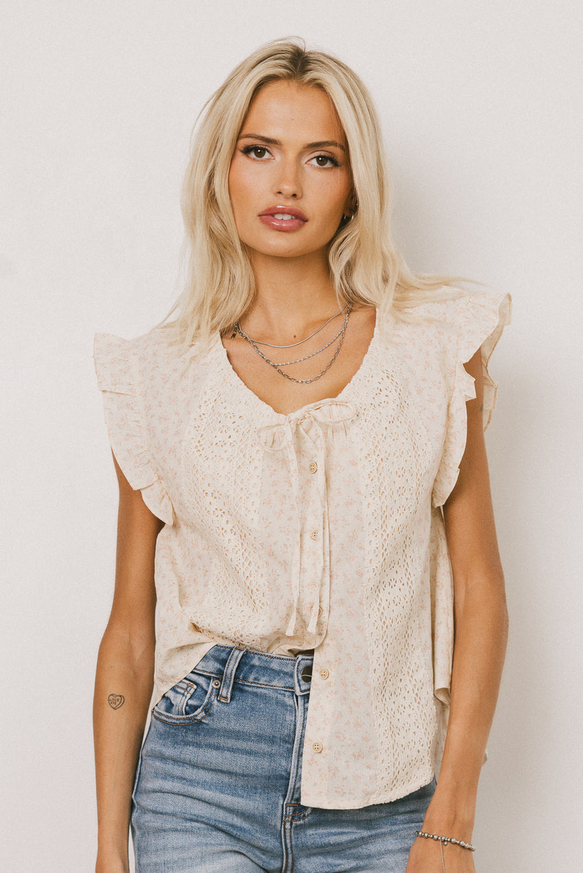 Rome Floral Blouse in Coral - FINAL SALE