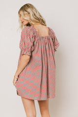 Cody Gingham Mini Dress In Burgundy
