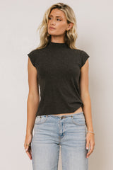 Sunny Mock Neck Top In Charcoal - Final Sale