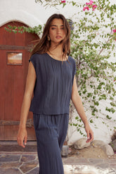 Jaylen Boxy Blouse in Navy - FINAL SALE