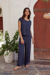 Jaylen Boxy Blouse In Navy - Final Sale
