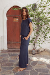 Jaylen Boxy Blouse In Navy - Final Sale