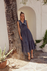 Miya Collared Midi Dress In Navy - Final Sale