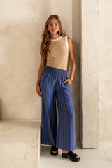 Emery Striped Wide-Leg Pants In Indigo - Final Sale