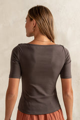 Blair Boat Neck Top In Charcoal