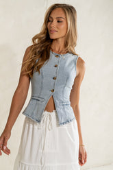 Piper Denim Button Up in Light Wash - FINAL SALE