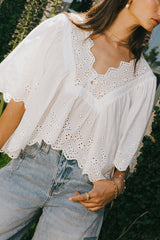 Faye Embroidered Blouse In White - Final Sale