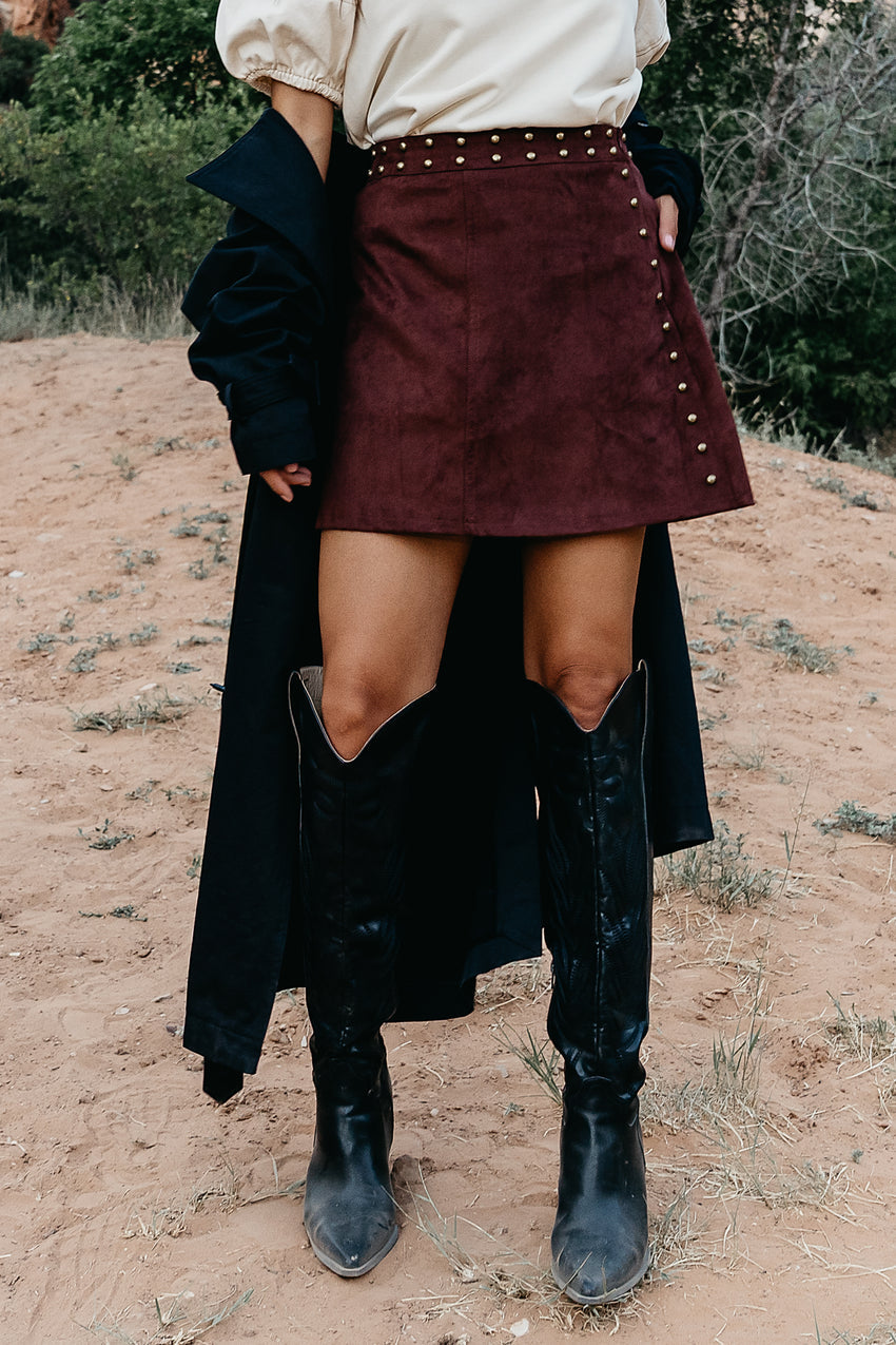 Kori Studded Mini Skirt in Burgundy - FINAL SALE