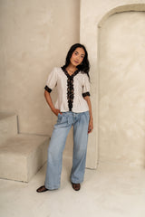 Angie Lace Trim Blouse In Cream - Final Sale