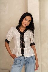 Angie Lace Trim Blouse In Cream - Final Sale