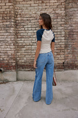 Serra Contrast Top In Navy - Final Sale