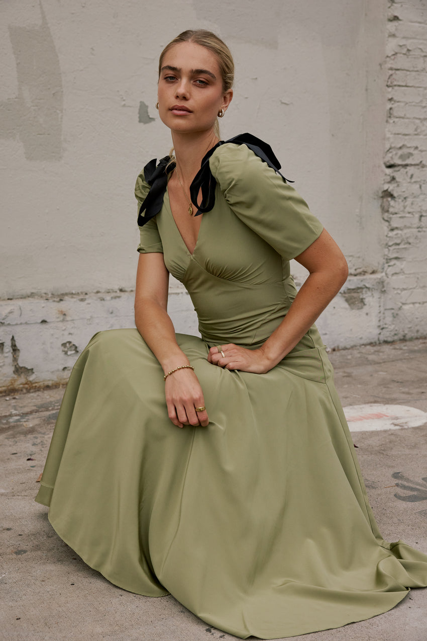 Nellie Drop Waist Maxi Dress in Sage - FINAL SALE