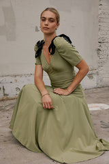 Nellie Drop Waist Maxi Dress in Sage - FINAL SALE