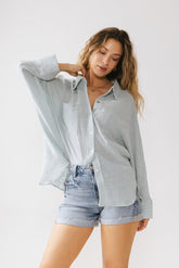 Lucie Linen Button Up in Blue - FINAL SALE