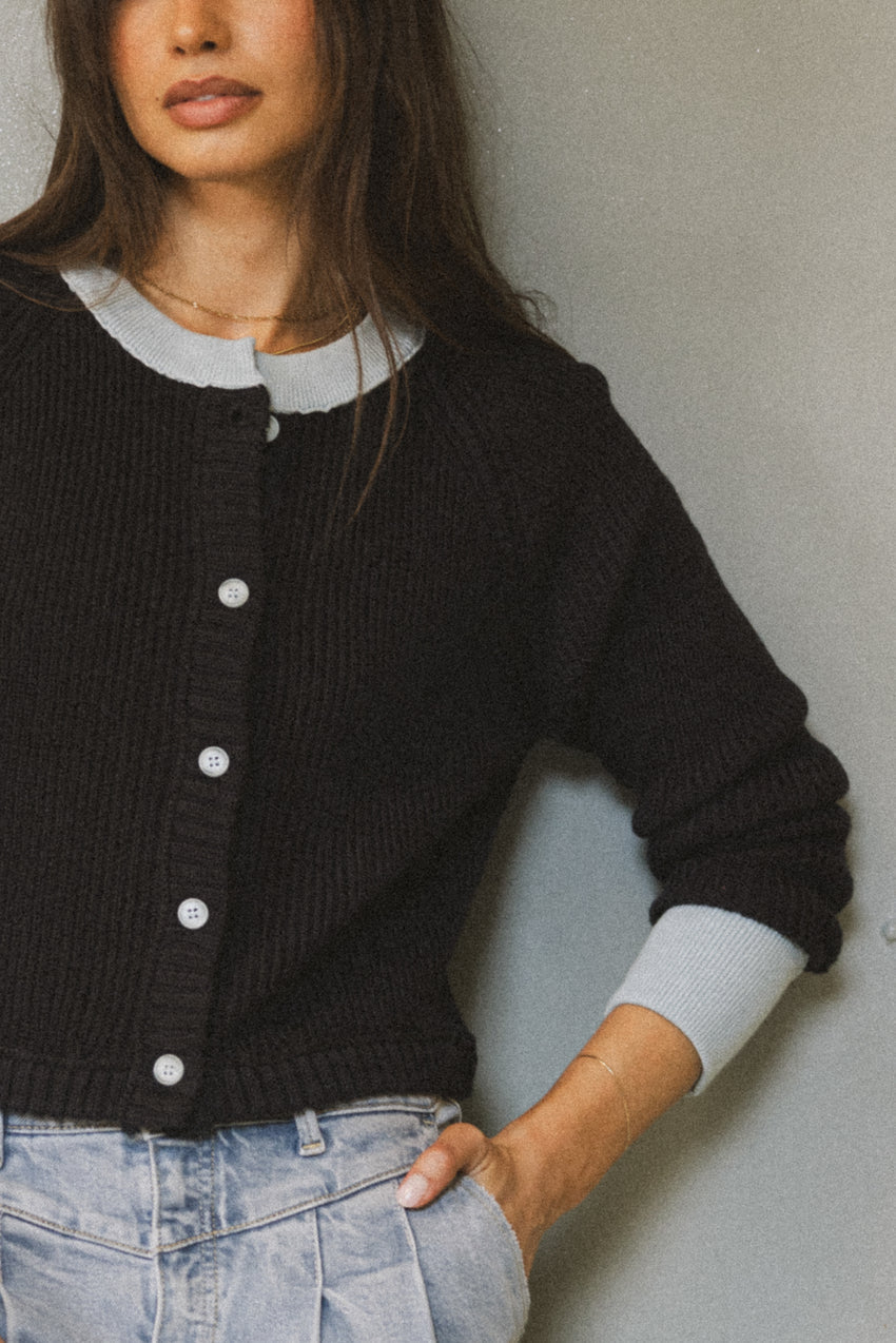 Ella Contrast Cardigan in Navy - FINAL SALE