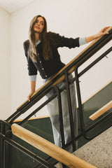 Ella Contrast Cardigan In Navy - Final Sale