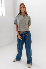 Lucca Striped Top In Grey - Final Sale