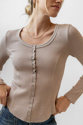 Cal Waffle Knit Top in Mocha - FINAL SALE