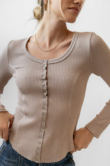 Cal Waffle Knit Top in Mocha - FINAL SALE