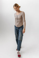 Cal Waffle Knit Top In Mocha - Final Sale